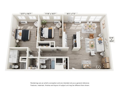 Floor plan for 2 beds, 2 baths, 1200 sqft